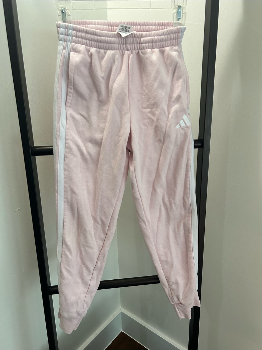 adidas Light Pink Kids Track Joggers with White Stripes